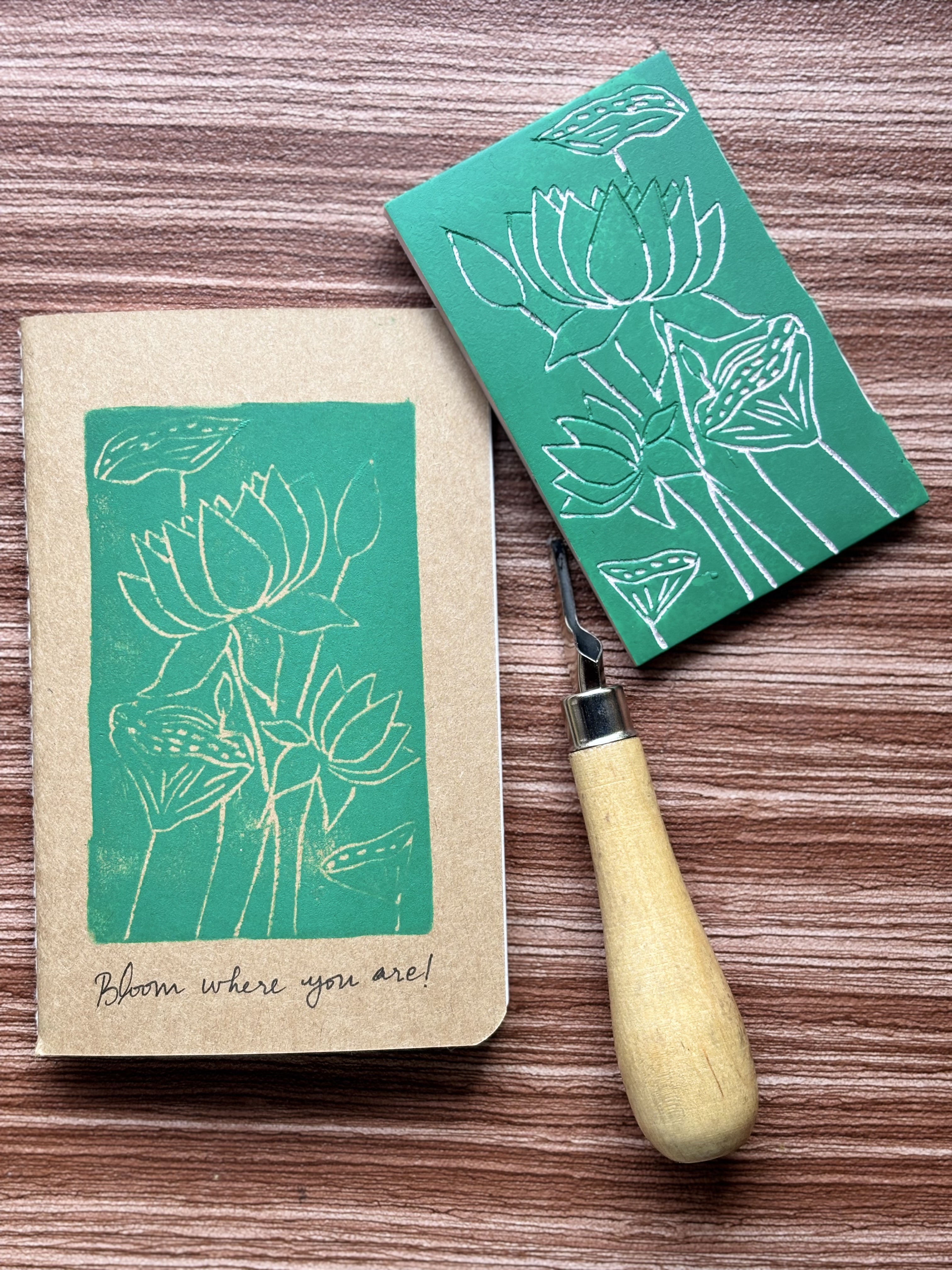 Bloom - Thread Stitch — A6 Lino Print Notebooks by Aishwarya Ashok