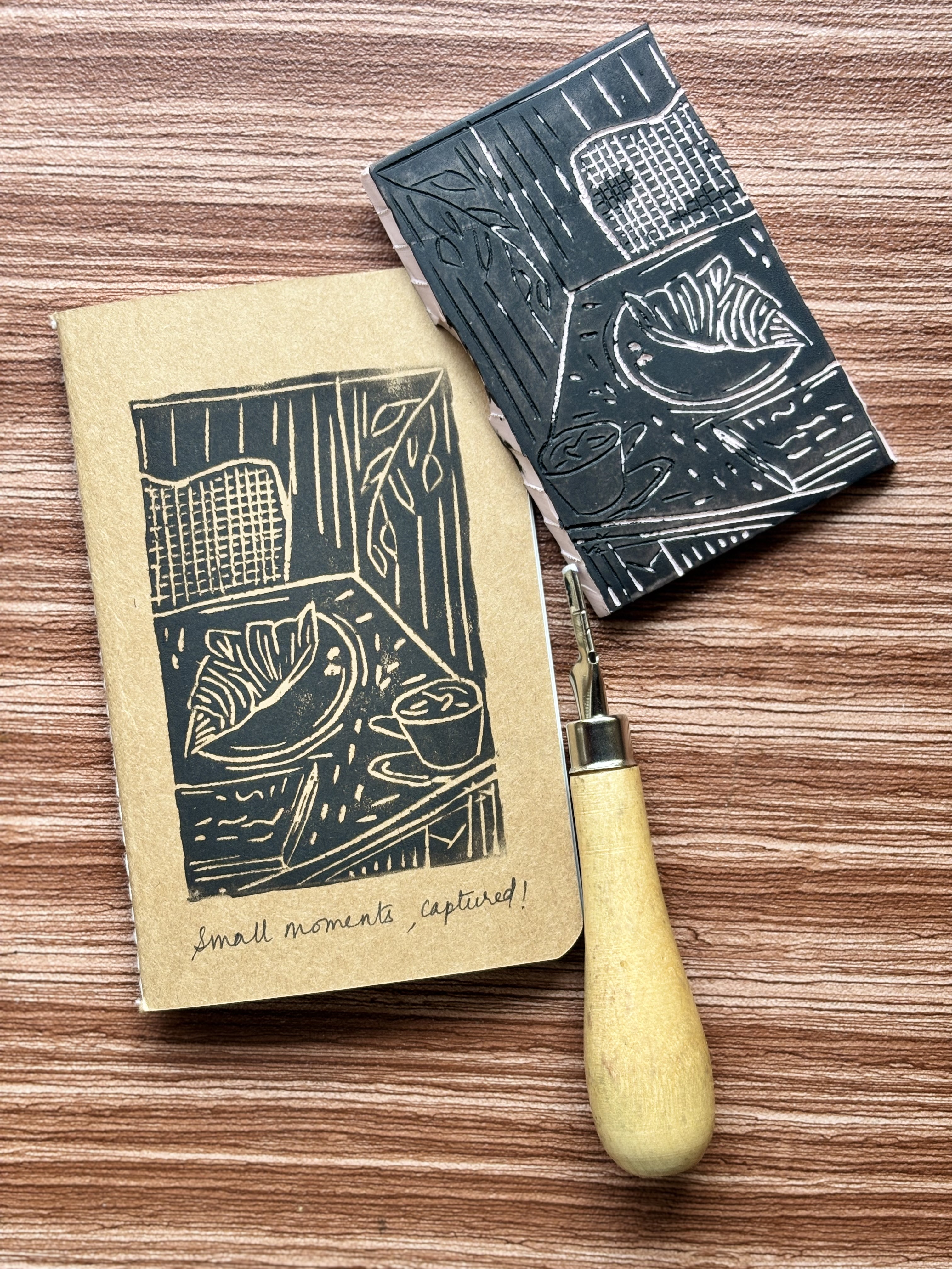 Small Moments - Thread Stitch — A6 Lino Print Notebooks by Aishwarya Ashok