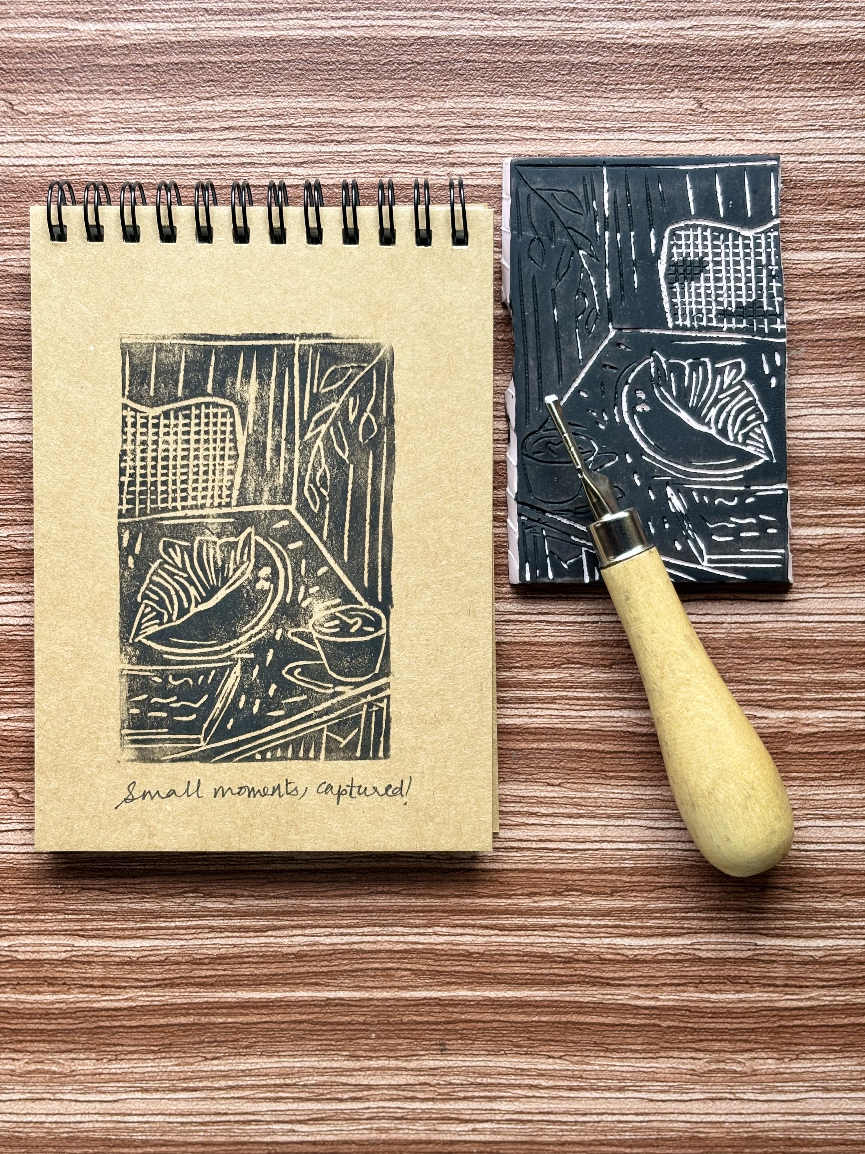 Small Moments - Wiro — A6 Lino Print Notebooks by Aishwarya Ashok